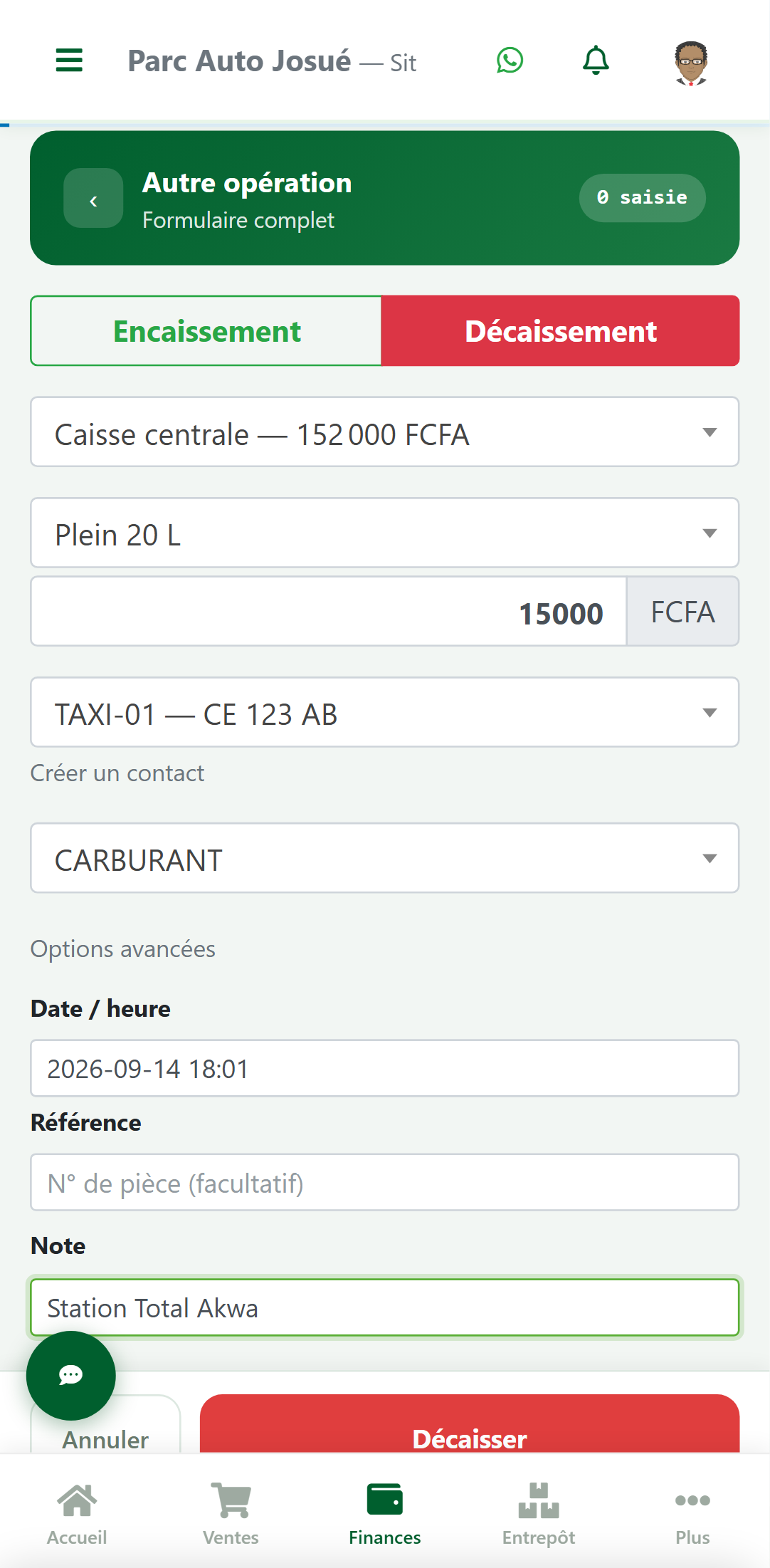 Le même formulaire de dépense, en version mobile responsive de zBilling.net